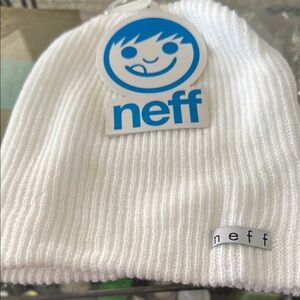White Neff Knit Beanie Hat with Ribbed Design